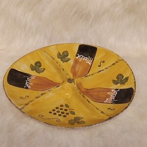 Hand-Painted Merlot Wine Yellow Sectioned Serving Platter